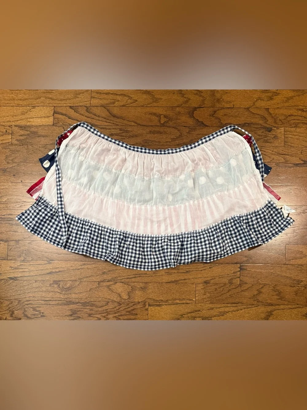 Pier 1 Imports Patriotic Americana Ruffle Half Apron Stars Stripes Gingham